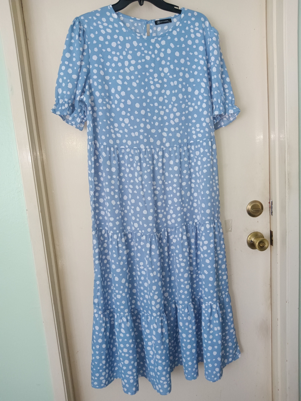 Light Blue Polka Dot Tiered Midi Dress - Women Saze L
